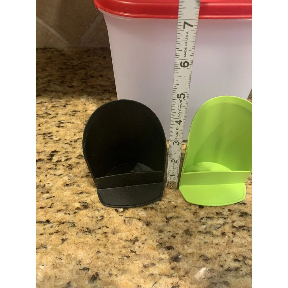 3 Tupperware Oval Modular Mates  (2) 1614, (1) 1613 Red Lids & 2 Rocker Scoops